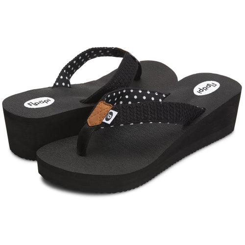 Floopi Womens Anna Wedge Yoga Mat Thong Flip Flop (Black 519